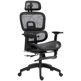 Mesh Office Chair with 3D Armrest, High Back Desk Chair with Lumbar Support, 135° Reclining, Adjustable Headrest, Black