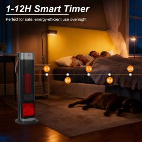 Portable 1500W Space Heater with Fireplace,90° Oscillating PTC Ceramic, Adjustable Thermostat Tower Heater,Overheating and Tip-Over Protection Fa