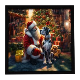 Great Dane and Santa Claus Framed Metal Print Bathroom, Kitchen, Office, Home Decor Wall Art Ready to Hang, Square, 8X8