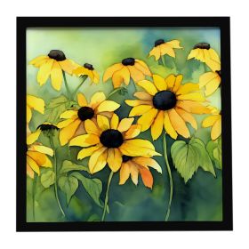 Maryland Black-Eyed Susans in Watercolor Framed Metal Print Bathroom, Kitchen, Office, Home Decor Wall Art Ready to Hang, Square, 8X8