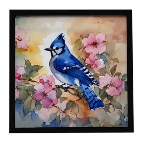 Blue Jay Framed Metal Print Bathroom, Kitchen, Office, Home Decor Wall Art Ready to Hang, Square, 8X8