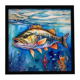 Striped Bass Framed Metal Print Bathroom, Kitchen, Office, Home Decor Wall Art Ready to Hang, Square, 8X8
