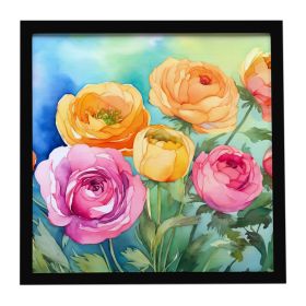 Ranunculus in Watercolor Framed Metal Print Bathroom, Kitchen, Office, Home Decor Wall Art Ready to Hang, Square, 8X8