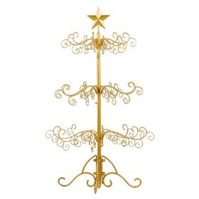 3ft Wrought Iron Christmas Tree, Metal Ornament Display Tree Stand For For Holiday Party Home Decor, Indoor & Outdoor Decor Hanger, Gold (Option: Defaulttitle)