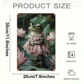Frog Lady Tin Sign 8x12, 2D Flat Metal Wall Art Lotus Pond Vintage Decor (Option: Tin)