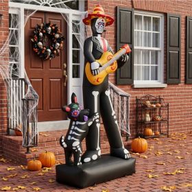 7.3ft Ghostly Musician With Dog, 6 LEDs, Black, White, Orange, Halloween Inflatable Decoration, 1500mA, 12V, US Standard (Option: Defaulttitle)