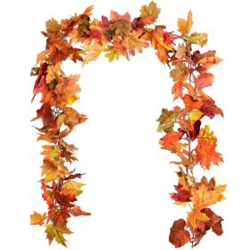 2 Pack Orange Maple Leaf Garland, 5.9 Ft Artificial Fall Vines (Option: Orange)