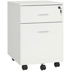 2 Drawer File Cabinet with Lock and Keys, Mobile Vertical Filing Cabinet with Wheels and Drawers, Home Office Cabinet, White (Option: White)