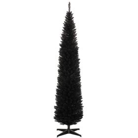 HOMCOM 8' Artificial Pencil Christmas Tree, Slim Xmas Tree With 618 Realistic Branch Tips And Plastic Stand, Black (Option: Black)