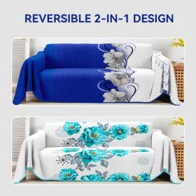 Reversible Quilted Sofa Bed Cover (1-4 Seater) - Microfiber Sofa Protector & Lightweight Comforter (Dual Floral Prints) (Option: 2 Seater)