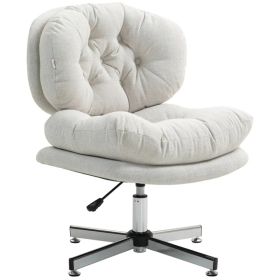 Computer Desk Chair, Armless Office Chair with Wide Padded Seat and Adjustable Height, Cream White (Option: Cream White)