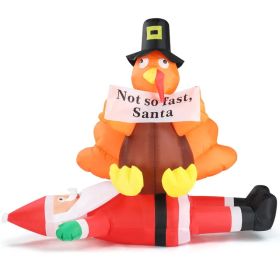 4.9 FT Lighted Christmas Inflatable Decoration, Inflatable Turkey Sitting On Santa Claus, Funny Blow Up Yard Decorations With Built-in LED Lights (Option: Defaulttitle)