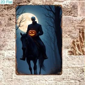 Vintage Halloween Metal Tin Sign 8x12, Spooky Horseman Pumpkin Lantern Art (Option: Tin)