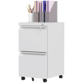 Mobile Vertical Filing Cabinet with Lock, 2-Drawer Steel File Cabinet with Adjustable Hanging Bar for Letter, A4 and Legal Size, White (Option: White)