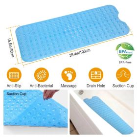 Bathroom Tub Shower Mat,  PVC Non-Slip Bathmat with Suction Cups and Drain Holes, Raised Pebble Surface, Machine-Washable for Home Wet-Place Use (Option: Transparent Blue-L)