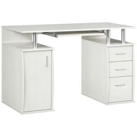 47" Computer Desk with Keyboard Tray and Storage Drawers, Home Office Workstation Table with Storage Shelves, White (Option: White)