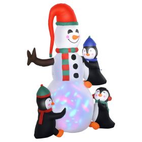 6' Christmas Inflatables Outdoor Decorations Snowman with Penguins, Blow-Up Yard Christmas Decor with LED Rotating Colorful Light (Option: Multi Color-305x305x150 mm)
