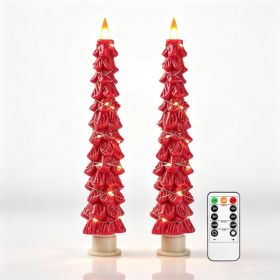 Da By 2 Pack Red Christmas Tree LED Taper Candles, Flameless Candles With Surrounding Copper String Lights, Upgraded Realistic Flickering Flame, (Option: Red)