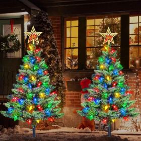Set Of 2 Solar Christmas Tree, Outdoor Christmas Decorations, Prelit Xmas Tree W100 LED Multi-color C6 String Lights For Outside Holiday Display (Option: Dark Green)