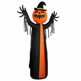 10ft Inflatable Halloween Decor With Rotatable Head Pumpkin Ghost In Cape, 6 Built-in LED Lights, Black & Orange, 12V 2000mA US Power Adapter (Option: Defaulttitle)