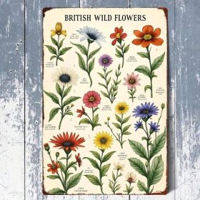 Vintage British Wild Flowers Iron Sign 8x12, Retro Floral Metal Plaque Art (Option: Tin)