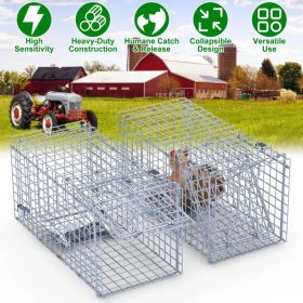 2Pcs 18x8x10In Humane Single Door Live Animal Trap Collapsible Galvanized Iron Animal Cage Catch And Release for Small Squirrel Raccoon Feral Cat (Option: Silver)