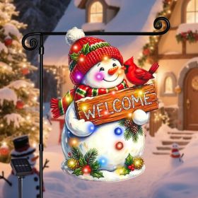 Lighted Christmas Garden Flag, Snowman Holiday Decor, 12x18 In (Option: Red Bird Snowman)