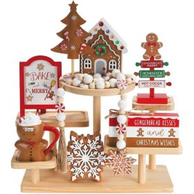 Gingerbread Christmas Decorations, 8 Piece Tiered Tray Decor Set, Festive Holiday Tabletop Ornaments For Kitchen, Home & Party (Option: MULTI)