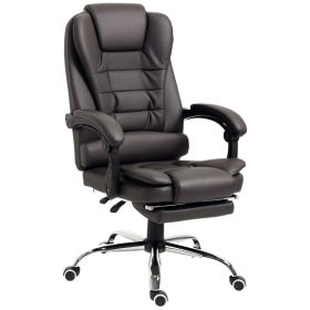 High Back Office Chair PU Leather Executive Office Chair with Retractable Footrest Padded Armrest Coffee (Option: Coffee)