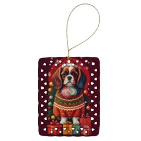 English Toy Spaniel Holiday Christmas Porcelain Ornament Christmas Tree Hanging Decorations for Home Christmas Holiday, Rectangle, Gift, Multicol (Option: Default)
