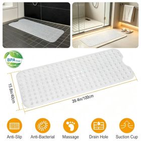 Bathroom Tub Shower Mat,  PVC Non-Slip Bathmat with Suction Cups and Drain Holes, Raised Pebble Surface, Machine-Washable for Home Wet-Place Use (Option: Transparent White-L)