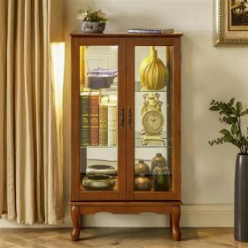 Cabinet Lighted Diapaly Cabinet with Adjustable Shelves and Mirrored Back Panel, Tempered Glass Doors (Oak, 3 Tier), (E26 light bulb not included (Option: as picture)