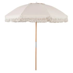 6ft Boho Patio Umbrella with Tassels, Beech Wood Pole & Fiberglass Ribs, Push-Button Tilt Outdoor Umbrella (Option: default title)