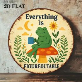 Vintage Frog Mushroom Round Sign 8x8in Cute Farmhouse Wall Decor (Option: Tin)
