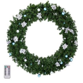 48in Pre-lit Christmas Wreath, Lighted Artificial Xmas Wreath With 150 Cold & Warm White Lights And 450 PVC Tips And DIY Ornaments, For Front Doo (Option: Defaulttitle)