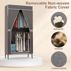 2 Tier Clothing Rack With Cover Portable Wardrobe Closet Covered Garment Rack with 4 Wheels 2 Hanging Rods 2 Hook Racks 35.43x17.13x72.44in (Option: Grey)