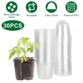 30Pcs Plant Nursery Pots PET Flower Seed Starting Pots Container with Dome with Drainage Holes (Option: as pic)