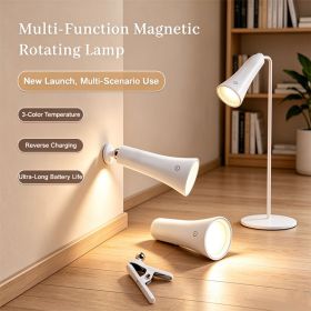 4in1 Magnetic LED Desk Lamp, Cordless Wall Mount Light, Portable Flashlight & Night Light, Stepless Dimming, 3 Color Modes, Rechargeable, Eye Car (Option: White)