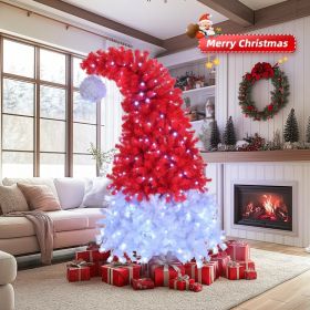 6 FT Santa Hat Style Pre-lit Christmas Tree, Hinged Artificial Xmas Tree Pine Tree With 300 Lights, 1050 Branch Tips For Holiday Party Store Offi (Option: Defaulttitle)