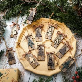 24Pcs Rustic Wooden Christmas Tree Ornaments, Farmhouse Brown Decor (Option: Brown)