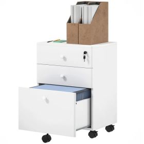 3-Drawer Small Filing Cabinet with Lock, Vertical Office Storage Cabinet with Wheels for Home Office, White (Option: White)