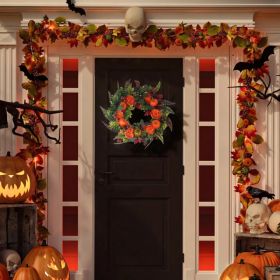 17.71IN Autumn Wreath with Pumpkin Mixed Leaves Berries Flowers Fall Decoration for Indoor Outdoor Window Wall Front Door in Halloween Thanks Giv (Option: Pumpkin Wreath)