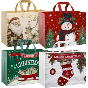 12 Pack 17 Inch Extra Large Christmas Gift Bags, Reusable Non-Woven Holiday Tote Bags With Handles For Gifts & Party Favors (Option: MULTI)