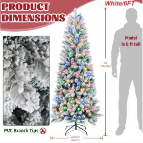 Flocked Pencil Christmas Tree With Twinkling LEDs, Lighted Skinny With Base, Pre-Lit (Option: White 6FT)