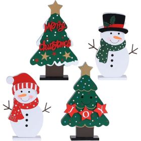 Wooden Christmas Trees And Snowmen 4 Units, Tiered Tray Centerpiece Decorations For Table, Mantel, Shelf, Home And Winter Decor (Option: MULT)