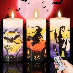 Halloween Flameless Pillar Candles Battery Operated Remote Timer (Option: MULITY COLOUER)