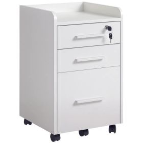 3 Drawer File Cabinet with Lock and Edged Top, Lockable Filing Cabinet on Wheels with Hanging Bars for Letter and A4 Size, White (Option: White)