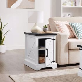 Farmhouse end table Nightstand Rectangular Farmhouse End Table with Barn Door and Adjustable Storage Shelf, Rustic Sofa Side Table for Living Roo (Option: as picture)