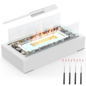 Portable Tabletop Fire Pit with Roasting Sticks - Indoor Outdoor Ethanol Fireplace for Christmas, Party, Wedding, Patio, Backyard, Balcony Decor (Option: White)