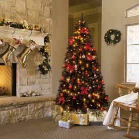 7.5 FT Artificial Christmas Tree With DIY 350 Warm White LED Lights, Hinged Xmas Pine Tree With Tree Skirt And Holiday Ornaments For Holiday Part (Option: Defaulttitle)
